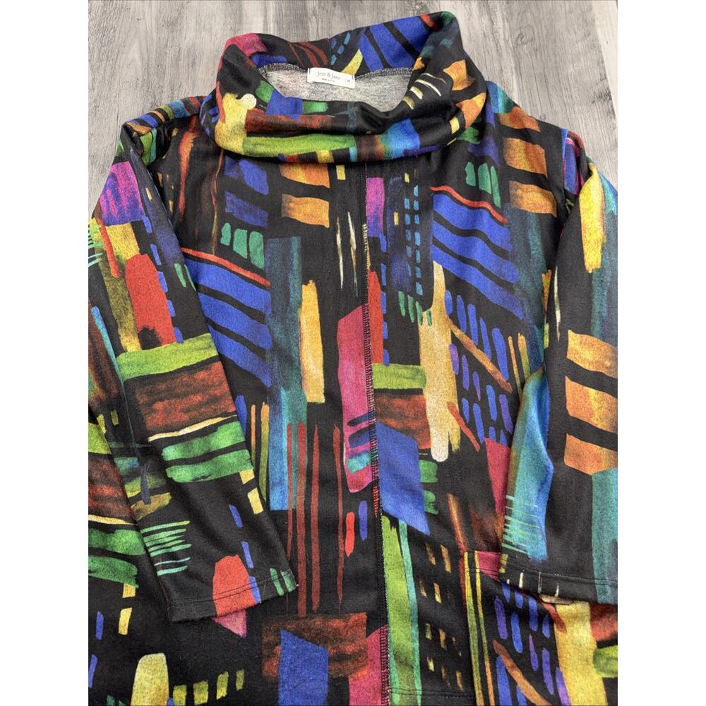 Jess & Jane Cowl Neck Multi Color Abstract Soft Sweater Women’s Size Medium